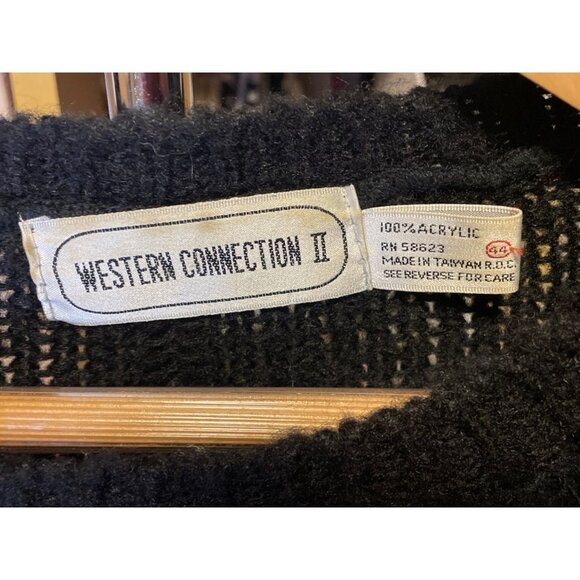 Vintage 90s Western Connection II Black Blue Balloon Sleeve Knit Sweater - Picture 6 of 9